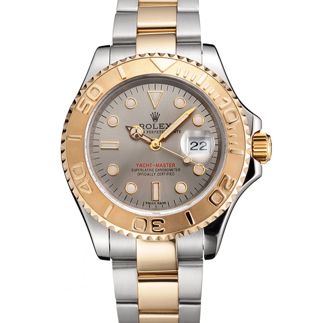 Bezel Gold Steel Two Rolex Case Dial Gray Yacht-Master Swiss Tone Stainless Dial 1025